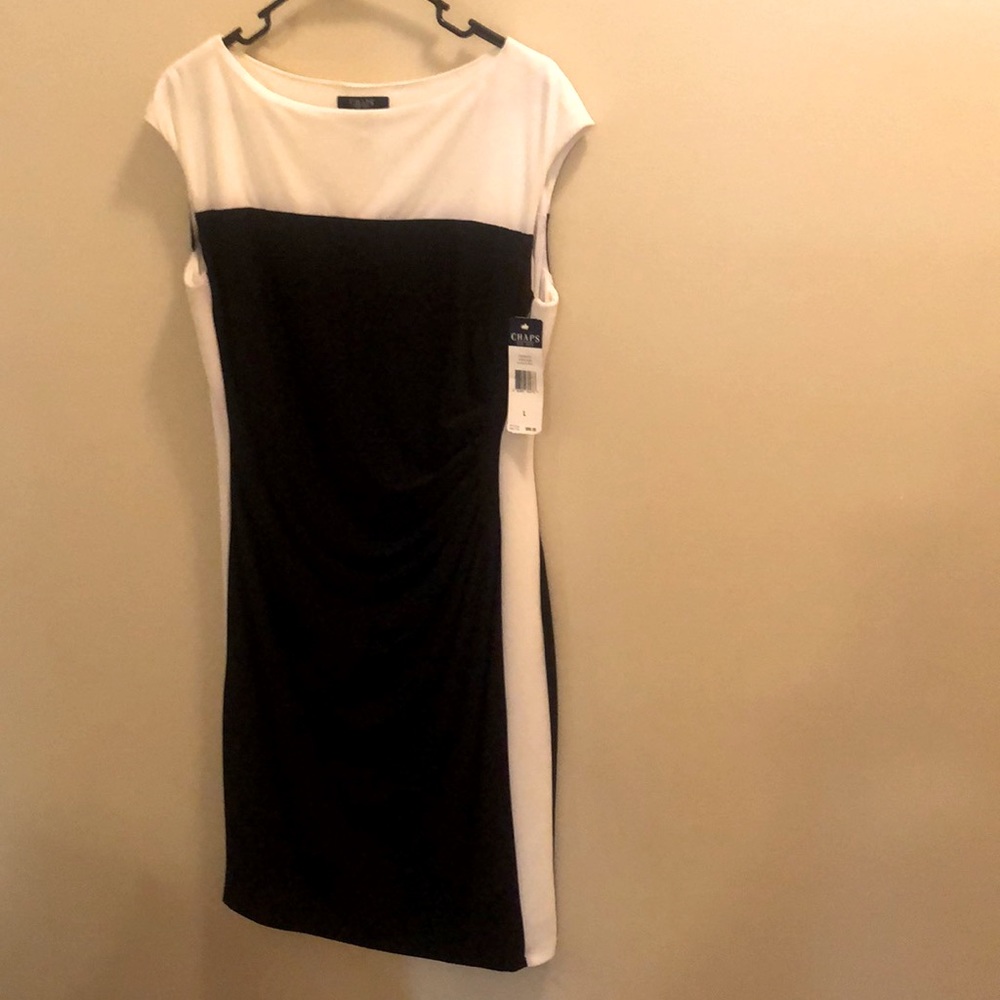 Chaps Fitted Black and Ivory Dress.